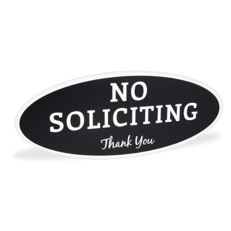 ExcelMark No Soliciting Sign for House or Business â€“ Durable Indoor/Outdoor Sign â€“ Easily Attach to Front Door - UV and Weather Resistant (Small - 2"x 5", Black with White Letters) - Image 1